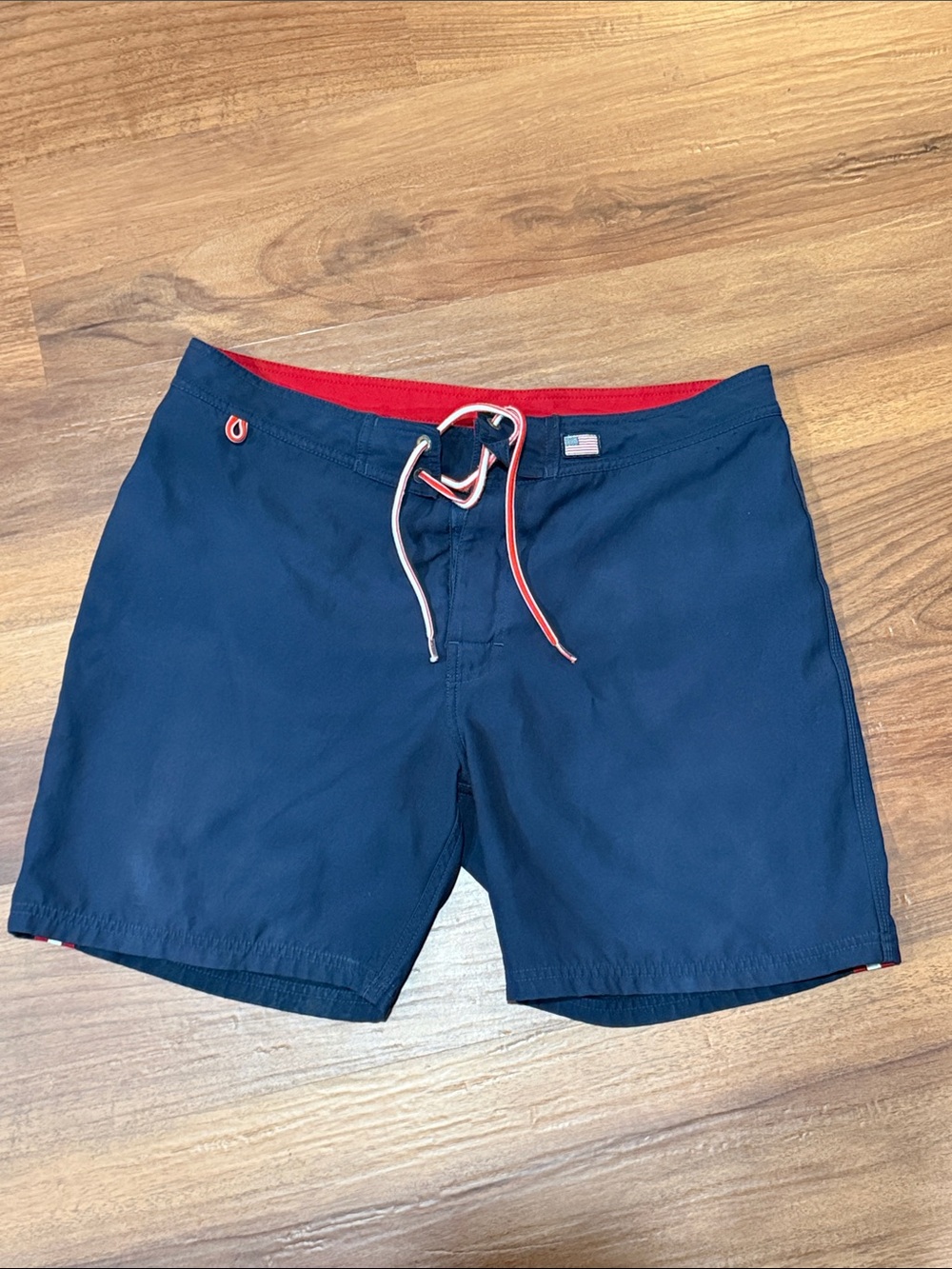 Sundek Navy Board Shorts with Red Trim and White Drawcord